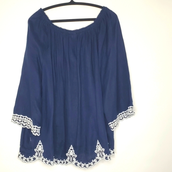 Charter Club 100% Linen Top Size 2X Embroidered Flowy Loose Kimono Sleeve Blouse - Picture 5 of 12